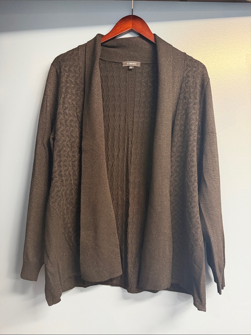 Elementz Black Metallic Open-Front Knit Cardigan